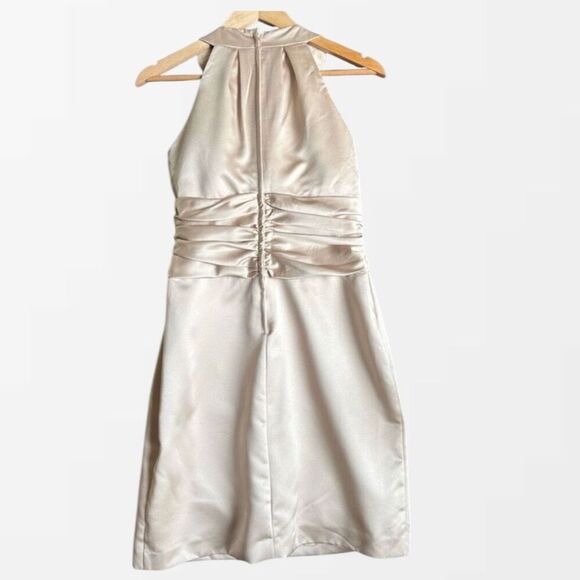 Davids Bridal Satin Halter Evening Dress Womens 8 Champagne Formal Bridal Party - Picture 4 of 16